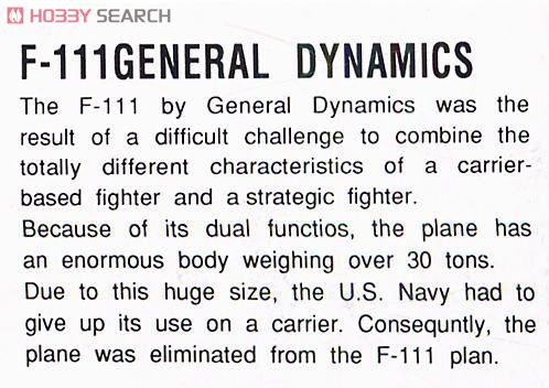 F-111 ジェネラル・ダイナミックス (プラモデル) 英語解説1