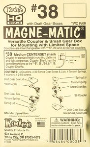 (HO) Magne-Matic(R) Couplers #38 Medium (19/64``) centerset shank (2-pair) (Model Train)