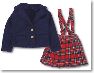 For 23cm Blazer and Skirt Set(Light Blue and Red Tartan Check) (Fashion Doll)