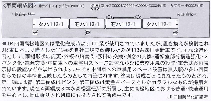 113系 JR四国更新車 ブルー (4両セット) (鉄道模型) 解説1