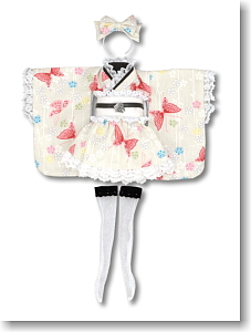 Kimono Set -Spider and Butterfly- (White) (Fashion Doll)