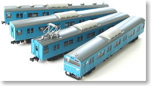 J.R. Series 103 Kansai Type Unit Window Car (Sky Blue Color, High Driving Stand) Four Car Formation Total Set (with Motor) (Basic 4-Car Pre-Colored Kit) (Model Train)