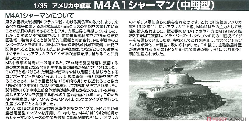 U.S. Medium Tank M4A1 Sherman Mid-term Type (Plastic model) 解説1