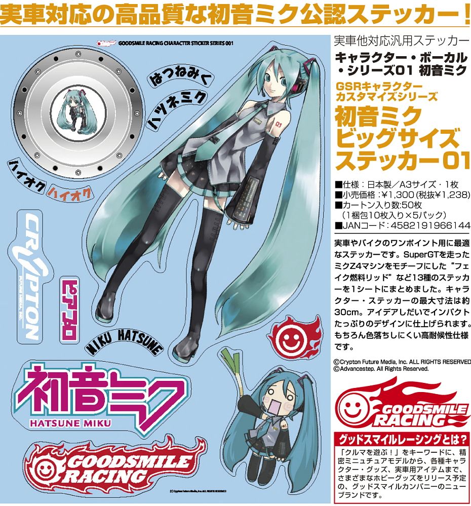 GSR Character Customize Series: Hatsune Miku Big Sticker Set 01 (Anime Toy) Item picture2