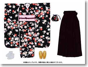 Hakama Set -Plum blossoms- (Black*Purple) (Fashion Doll)
