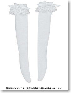 21cm Lolita Over Knee Socks (White/White) (Fashion Doll)