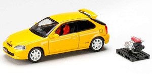 Honda Civic TYPE R (EK9) 1997 Sunlight Yellow w/Engine Display Model (Diecast Car)