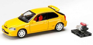 ホンダ シビック TYPE R (EK9) 1997 エンジンディスプレイモデル付 サンライトイエロー (ミニカー)