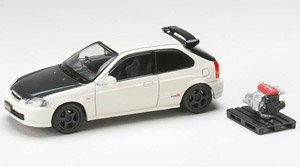Honda Civic TYPE R (EK9) 1997 Custom Version / Championship White w/Engine Display Model (Diecast Car)