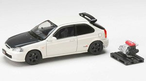 ホンダ シビック TYPE R (EK9) 1997 カスタムバージョン / エンジンディスプレイモデル付 チャンピオンシップホワイト (ミニカー)
