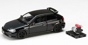 ホンダ シビック TYPE R (EK9) 1997 カスタムバージョン / エンジンディスプレイモデル付 スターライトブラックパール (ミニカー)