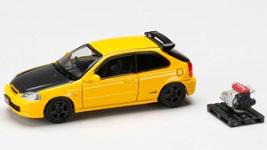 ホンダ シビック TYPE R (EK9) 1997 カスタムバージョン / エンジンディスプレイモデル付 サンライトイエロー (ミニカー)