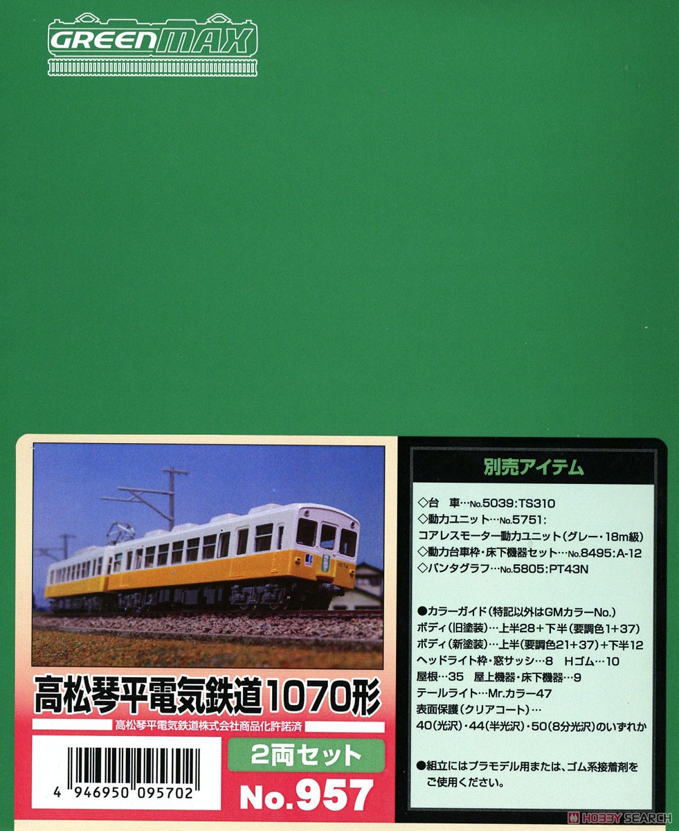 Takamatsu-Kotohira Electric Railroad Type 1070 Two Car Set (2-Car Unassembled Kit) (Model Train) パッケージ1