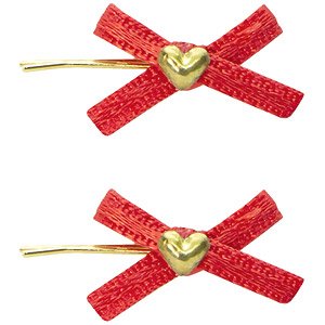 Doll Hairpin -Ribbon & Heart- (Set of 2) (Red) (Fashion Doll)