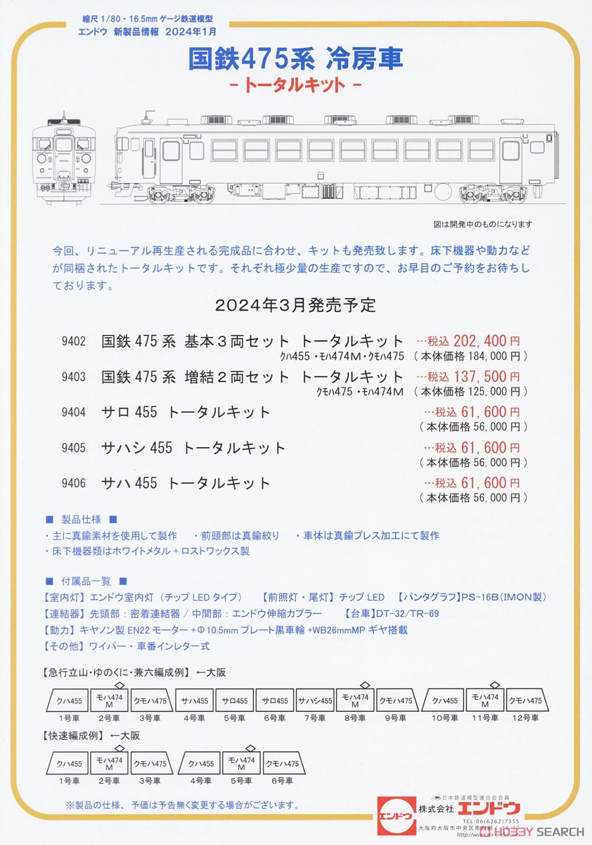 16番(HO) サロ455 トータルキット (国鉄 475系・車体キット) (組み立てキット) (鉄道模型) その他の画像2