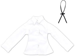 PNS Long Sleeve Shirt & Ribbon Tie Set (White x Black) (Fashion Doll)