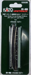 Unitrack Single Track Deck Girder Curved Bridge R448mm (R17 5/8``)-15d, Light Green < R448-15T > (1 Piece) (Model Train)