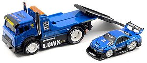 JDM フラットベッド トラック / LBWK 1999 ニッサン スカイライン GT-R R34 ブルー (ミニカー)