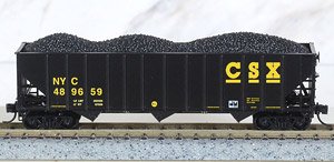 108 00 621 (N) 100-Ton 3-Bay Open Hopper, Rib Sides, w/Coal Load CSX(R) RD# NYC 489659 (Model Train)