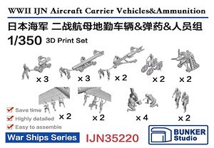 日本海軍 空母甲板作業員 & 弾薬 + 運搬台車等セット (プラモデル)