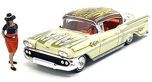 1958 Chevy Impala Lowrider Beige with Lowrider w/Enthusiast Figure (Diecast Car)