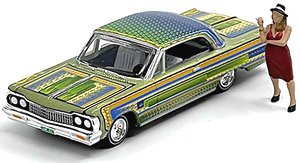 1964 シェビー インパラ ローライダー グリーン with ローライダーエンスージアストフィギュア (ミニカー)