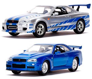 F&F ブライアン ニッサン スカイライン R34 シルバー & ブルー ツインパック (ミニカー)