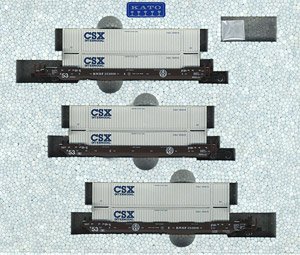 Gunderson MAXI-IV Double Stack Car BNSF Original Logo w/CSX (White) Containers 3 Unit Set (3-Car Set) (Model Train)