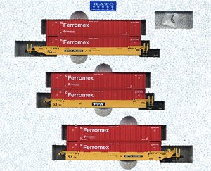 Gunderson MAXI-IV Double Stack Car TTX Original Logo #DTTX 732335 w/Ferromex (Red) Containers (3-Car Set) (Model Train)