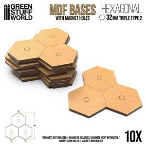 MDF製 六角形型3連ベースセット タイプ2(直径32mm) 10枚入 (ディスプレイ)