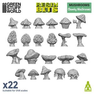 3D printed set - Chunky Mushrooms (Plastic model)