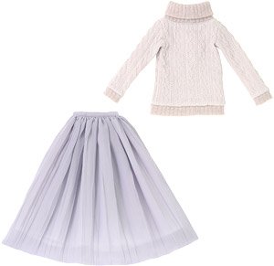 45 Loose And Fluffy Girly Knit & Long Skirt Set (Mist Gray X Pale Gray) (Fashion Doll)