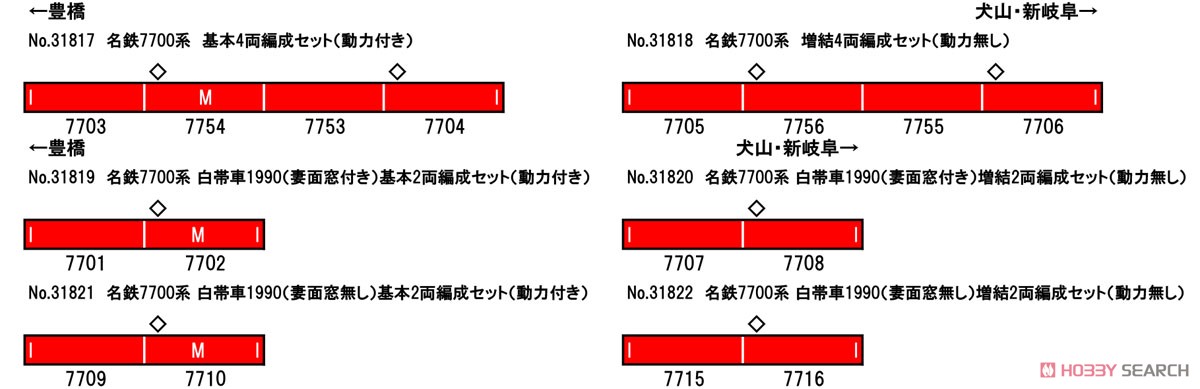 Meitetsu Series 7700 White Stripe 1990 (w/End Panel Window) Additional Two Car Formation Set (without Motor) (Add-on 2-Car Set) (Pre-colored Completed) (Model Train) About item1