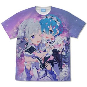 Re:Zero -Starting Life in Another World- Emilia & Rem Full Graphic T-Shirt White M (Anime Toy)