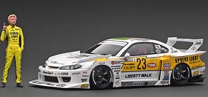 LB-Super Silhouette S15 SILVIA White/Yellow With Mr.Hibino (Diecast Car)