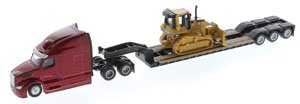 ピータービルト モデル 579 ウルトラロフト タンデムトラクター (Cat D5M ブルドーザー積載 ローボーイトレーラー付き) (ミニカー)