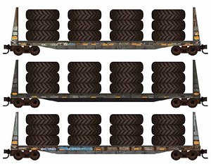 (N) Bulkhead Flatcars with Tire Loads - 3-Pack - Northwestern Oklahoma Railroad (3-Car Set) (Model Train)