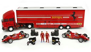 Racing Transporter Set Monte Carlo 1984 Scuderia Ferrari / Fiat Iveco 190 Transporter / Ferrari 126 C4 T-CAR #27 M.Alboreto / Ferrari 126 C4 T-CAR #28 R.Arnoux (Diecast Car)