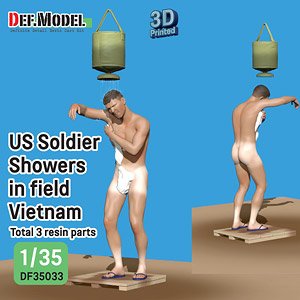 US Soldier showers in field, Vietnam