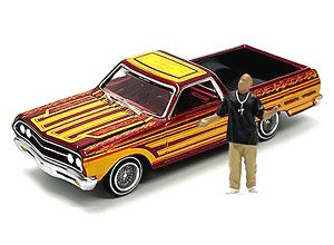 1965 Chevy El Camino Lowrider Red with Lowrider w/Enthusiast Figure (Diecast Car)