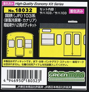 [着色済み] 国鉄(JR) 103系 ＜新製冷房車・カナリア＞ 増結用サハ2両ボディキット (2両・塗装済みキット) (鉄道模型)