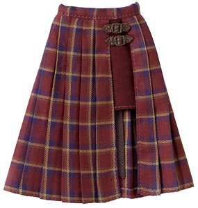 PNM Side Belt Slit Pleated Skirt II (Red x Blue x BeigeCheck) (Fashion Doll)