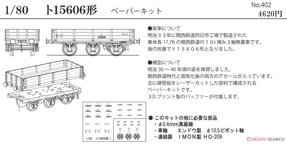 16番(HO) ト15606形 ペーパーキット (組み立てキット) (鉄道模型) その他の画像1