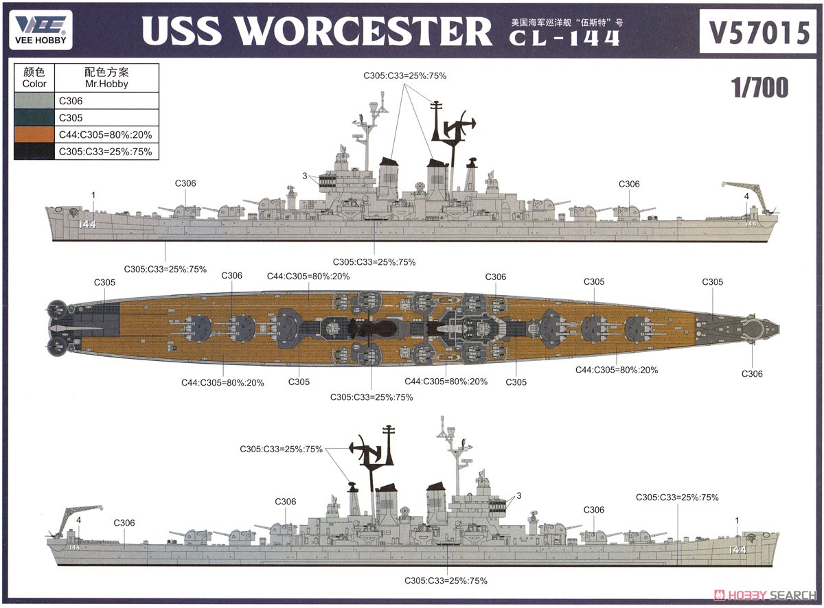 USS Worcester CL-144 (Plastic model) Color1