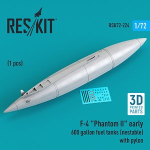 F-4 `PHANTOM II` EARLY 600 GALLON FUEL TANKS (NESTABLE) WITH PYLON (1 PCS) (3D PRINTED) (Plastic model)