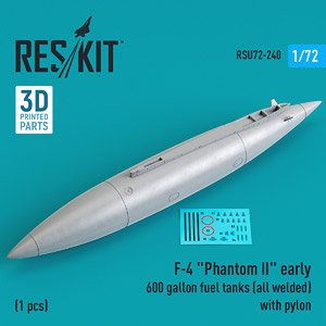 F-4 `PHANTOM II` EARLY 600 GALLON FUEL TANKS (ALL WELDED) WITH PYLON (1 PCS) (3D PRINTED) (Plastic model)