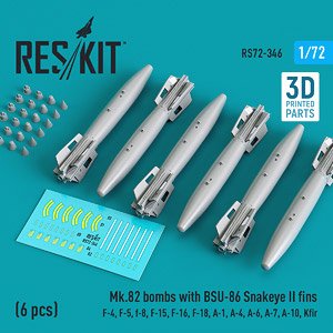 MK.82 BOMBS WITH BSU-86 SNAKEYE II FINS (Air Force Type) (6 PCS) (3D PRINTED) (Plastic model)