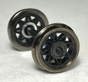 16番(HO) 松葉スポーク車輪 (φ10.5・軸長24.5mm・ピボット・両絶) (2軸入り) (鉄道模型)