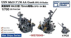 米海軍 Mk33 3インチ速射砲 単装型w/SPG-34 レーダー (プラモデル)