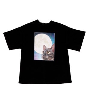 AZO2 Big Silhouette T-Shirt - Photo art - (Black x Black Cat) (Fashion Doll)